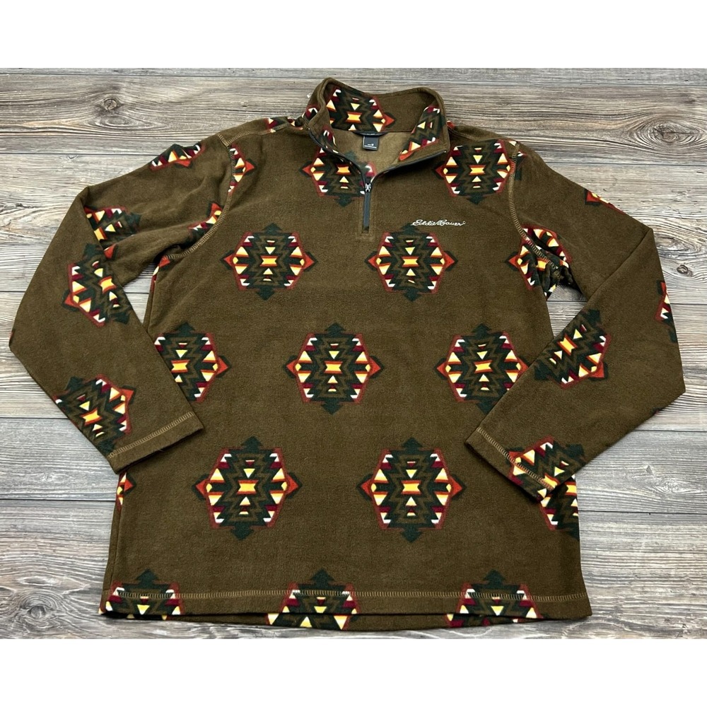 Eddie Bauer Mens Fleece Pullover‎ Size M  Aztec 1/4 Zip Western Cabincore